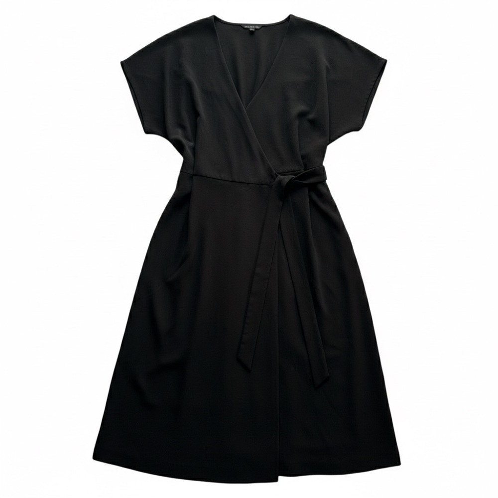 FELICITY & COCO Women’s‎ Black Knit Wrap-Style Midi Dress V-Neck Cap Sleeve XL